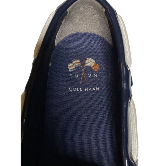 Cole Haan Womens Size 6B Navy Patent Leather Nantucket Camp Moc With White Trim - Picture 7 of 10